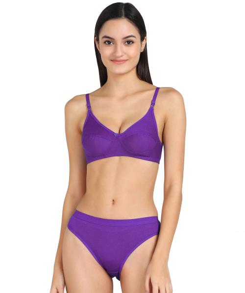 PIBU Women Cotton Bra Panty Set for Lingerie Set ( Pack of 1 ) ( Color : Purple )