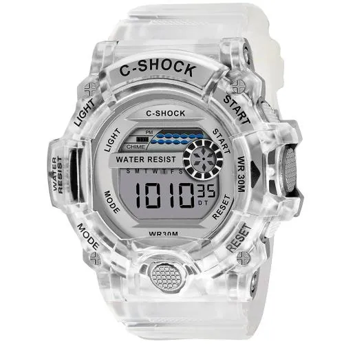 Acnos Digital Silver Dial Silver Strap Watch For Men - (GEO-SILVER)