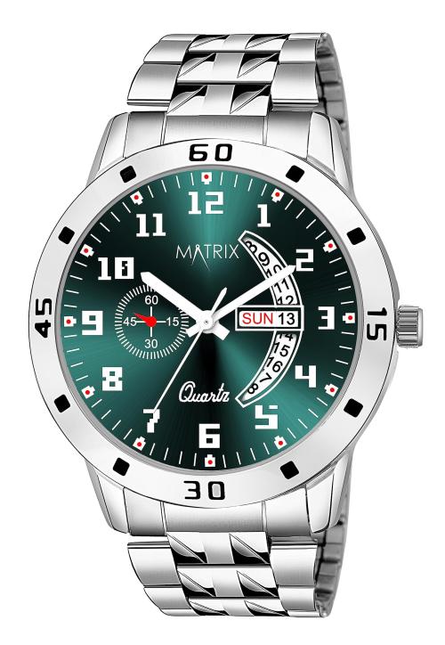 Matrix Timepiece Blue, Black & Silver Dial, Day & Date Functioning, Stainless Steel Strap Analog Watch For Men & Women