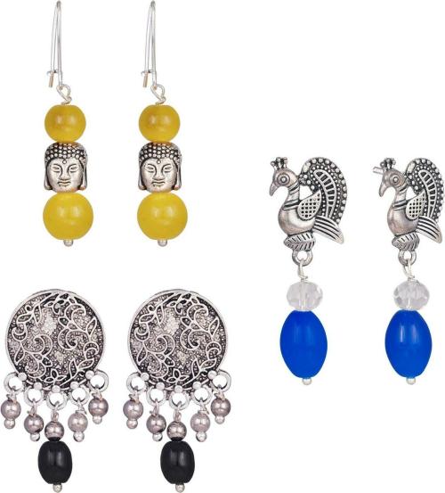 TAP Fashion Silver Plated Drops and Danglers for Girls, Women - Yellow (Pack of 3)