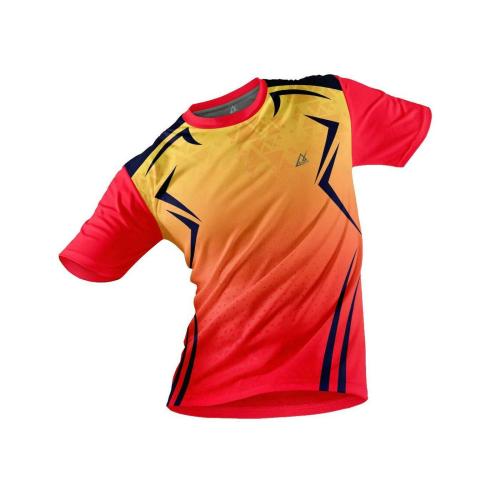 JJ TEES Polyester Half Sleeve Jersey with Round Collar and Digital Print All Over for Men (Color: Red and Yellow)