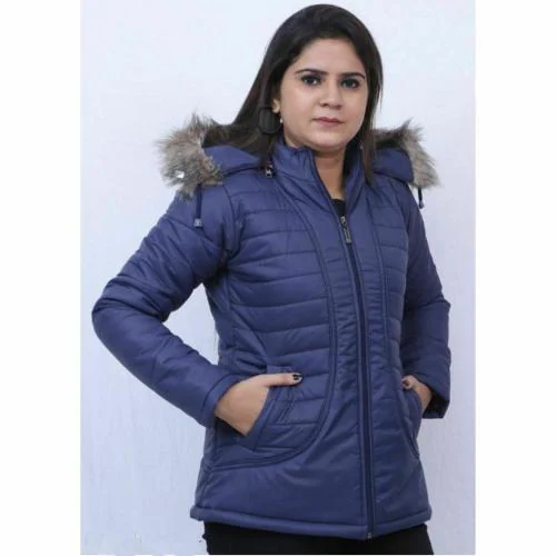 COTTON AMAZING Jacket For Women Latest Solid Color Stylish Long Jacket/Women's Quilted Jacket Full Sleeves Winter Jacket Girls Winter Wear Jacket - Dark Blue - XL