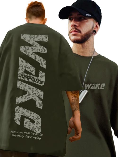 Jump Cuts Tshirt/Mens tshirt/tshirt for men/tshirt/Mens Printed Round Neck 3-4th Sleeve Olive, Grey Cotton Blend Boxy Fit T-shirt