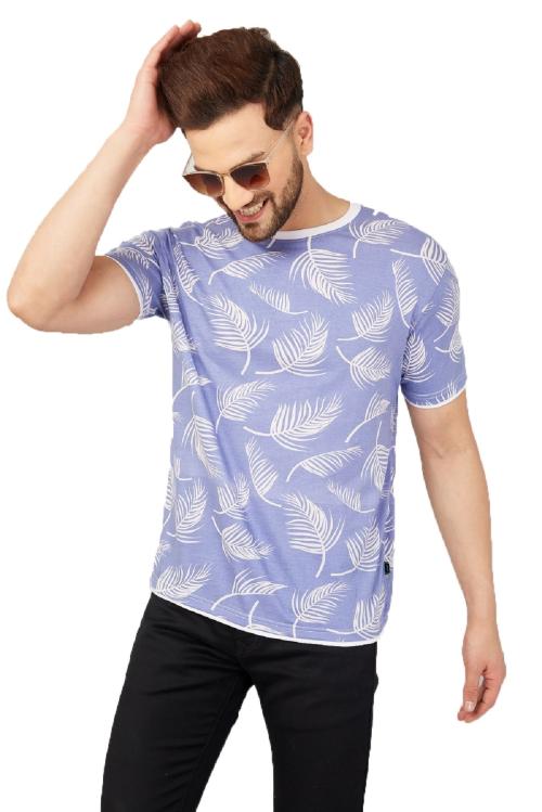 Diversify Cotton Half Sleeve Printed Puple Tshirt For Men