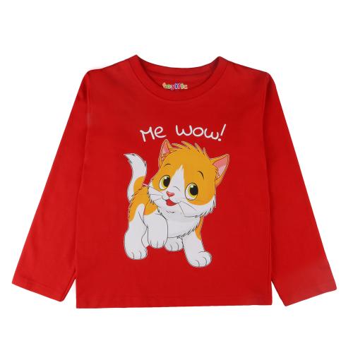 toyific Red Unisex Pure Cotton Me Wow Printed T Shirt | Round Neck Full Sleeves Soft Fabric T Shirt for Boys and Girls - Pack of 1