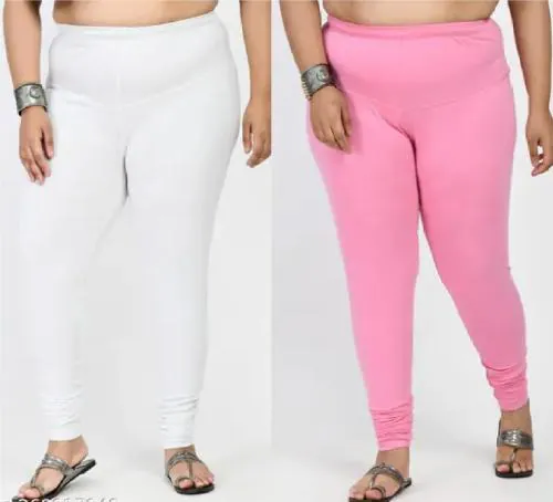 Madman Premium Women's Pure Cotton Oversized Leggings Pack of 2 (Colour: Baby Pink & White, Size: XXL, Pack of 2)