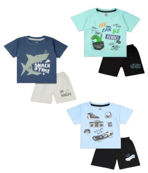 Tiny Hugs Fabulous Multicoloured Cotton Printed T-Shirts with Shorts For Boys