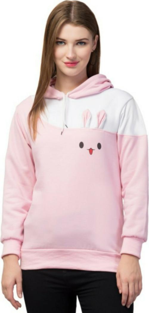 PDKfashions Women Pink Self Design Fleece Blend Sweatshirt (XXL)