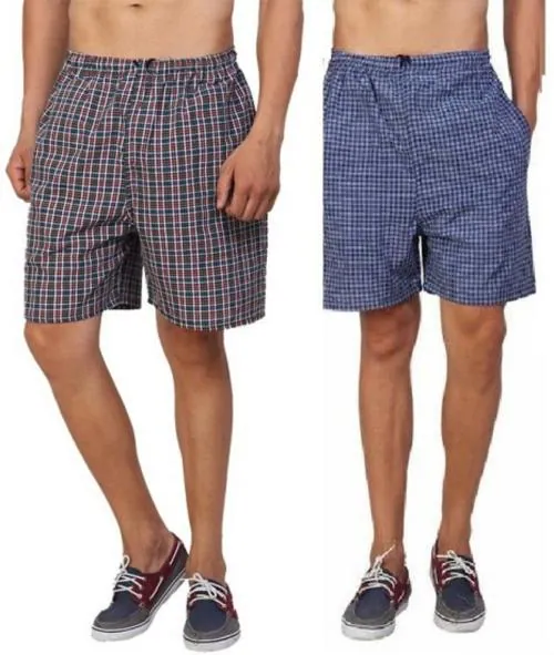 Ecozias Men's Cotton Checkered Printed Boxers, Shorts Multi Color, pack of 2(Meduim)