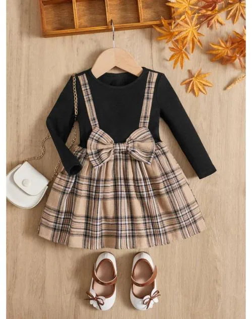 Tior Baby Plaid Bow Front 2 In 1 Dress Dresses & Frocks | Dresses | Kids Wear | Girls Dress | Kids Dress | Frock | Frock Girls | Girls Frock | Dresses For Girls | Kids Girl Dress | Frock For Girls | Dress For Girls | Kids Wear Girls