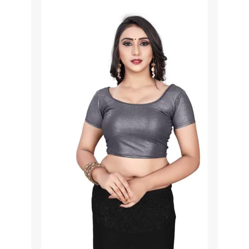 Women's Readymade Indian Designer Silver Matalic Stretchable Saree Blouse and Crop Top