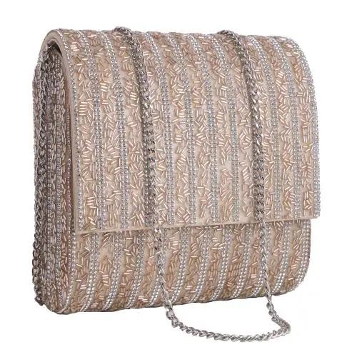 Rose Gold Designer Party Sling Bag with Glass Work