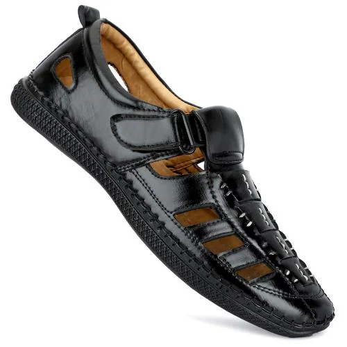 FLADA SHOE Men's Black Synthetic Velcro Comfortable Roman Sandal 9