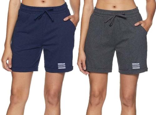 Regalia Procot Shorts for Women Girls Relaxed fit Above Knee Length with Two Pockets Drawstring and Elastic Waist Band Combo Pack Charcoal/Navy