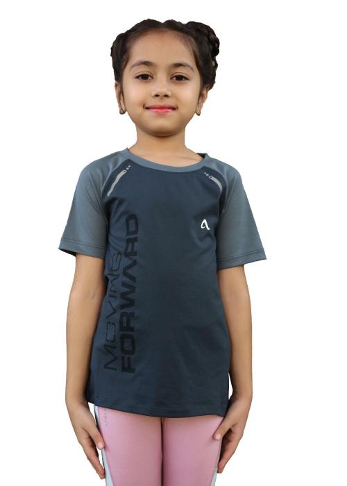 APPALUZO Moving Forword BreathEZ Girl's Tee (Color: Grey, Size: 7-8 Y)