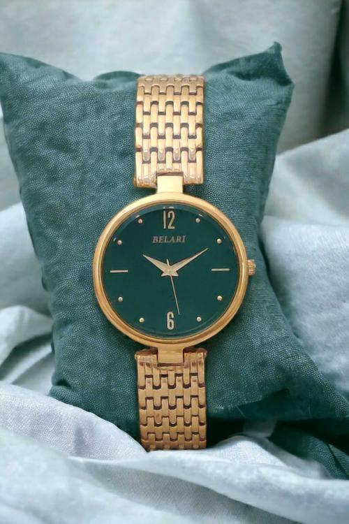 BELARI Ladies Watch golden Dial metal Case And metal Chain , Latest Design Analog Display Ladies green Watch