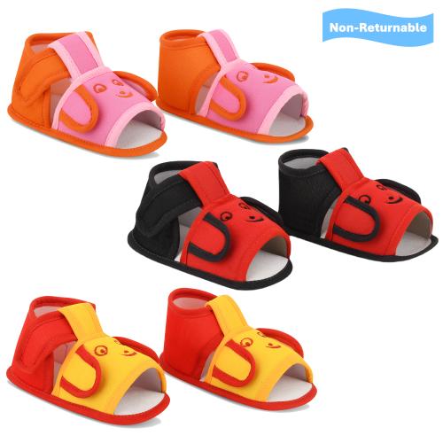 SMARTOTS Pack of 3 Stylish Baby Girl Sandals 0 Size | Skin Friendly Comfortable Baby Boy Sandal 0-9 Months | Baby Boy Shoes New Born | Baby Shoes 0 Size | Baby Shoes | New Born Baby Shoes | Baby Booties | Sandals for Baby Girl, Color-Pink, Bk.Red, Yellow