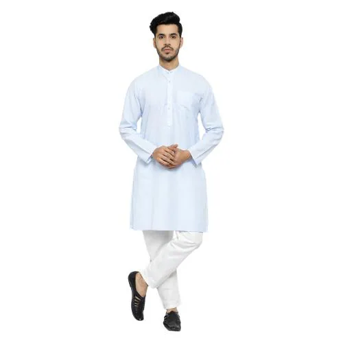Pro Ethic Style Developer Sky Blue Cotton Solid Kurta Pyjama Set For Men
