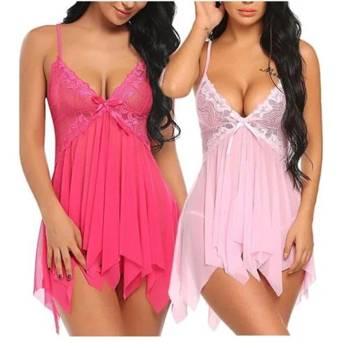 SKMODEL STYLISH Aliya Sexy and Comfortable Lace Babydoll Lingerie for Women, Baby doll Honeymoon Lingerie for Women, Women Lingerie Satin Lace Chemise Nightgown, Babydoll Dress for Spacail Night (pink,orange)