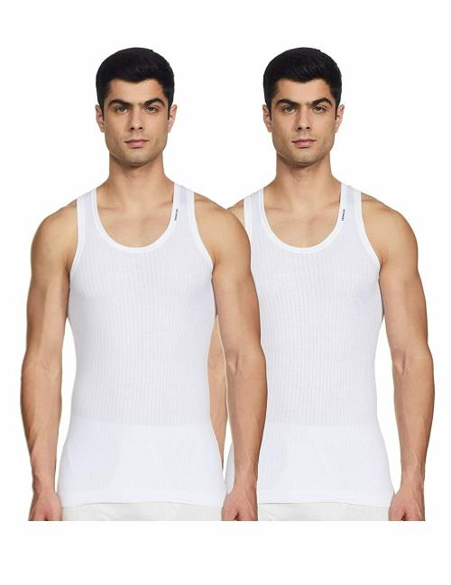 Rupa Frontline Men White Solid Cotton Sleeveless Vest