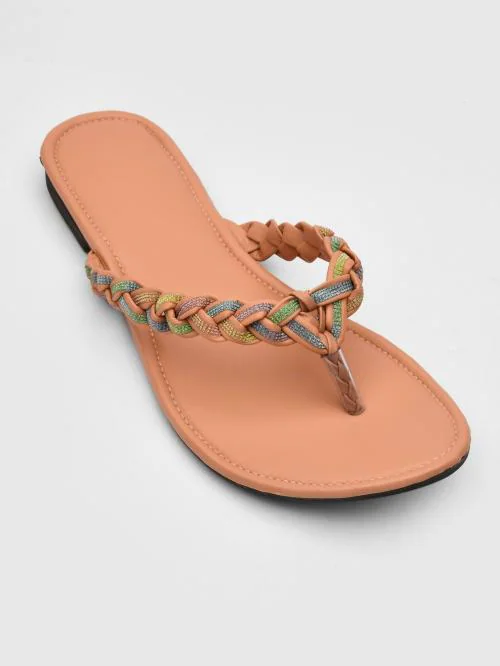 LIVIVA Peach Minimalist One-Band Flat Sandals