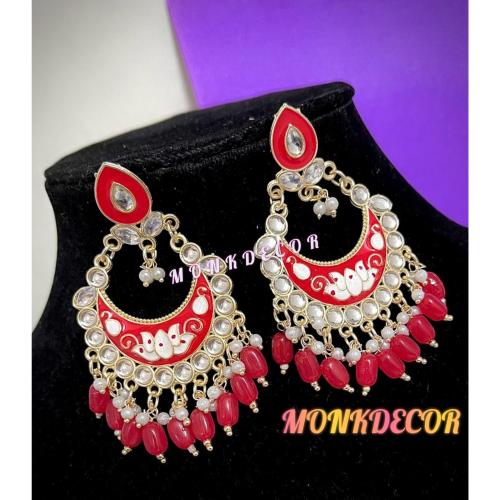 MONKDECOR Latest Trendy Design Earrings For Girls & Women (Lotus Meena-Red)