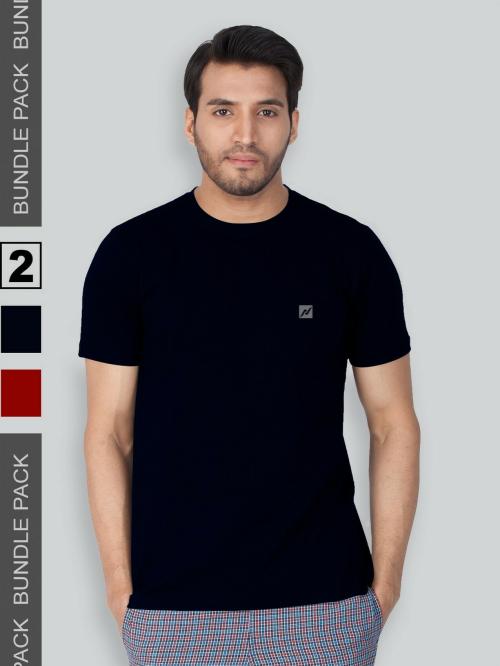 LUX NITRO Men's Multicolor Solid Cotton Blend Pack of 2 Round Neck T-shirt
