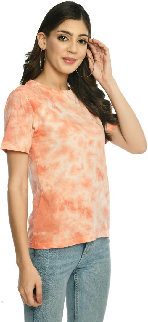 STALLIORE Tie & Dye Women Round Neck Pink T-Shirt