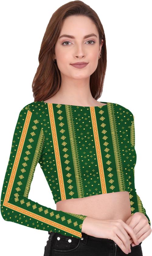 AD2CART _ THE BLAZZE Women Dark Green Printed Poly Cotton Blouse, Extra Large