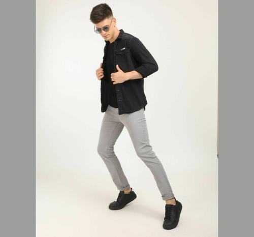 FLY69 Men's Black Denim Shirts. |Slim Fit |Denim Shirt