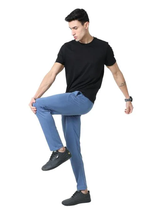 ROBOSKIN Fitskin1 Track Pants for Men with Zip Pocket Sport Wear Stretchable Gym | Yoga | Golf | Cricket Athleisure | Running | Joggers Pants for Boys Slim Fit 4 Way Lycra Fabric (2XL, Navy Blue)