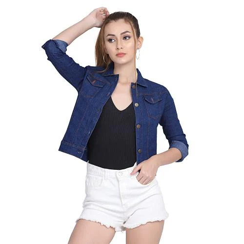BuyNewTrend Solid Dark Blue Women Regular Denim Jacket