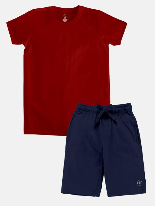 Kiddopanti Boys Solid Round Neck Tee & Knee Legth Short Set