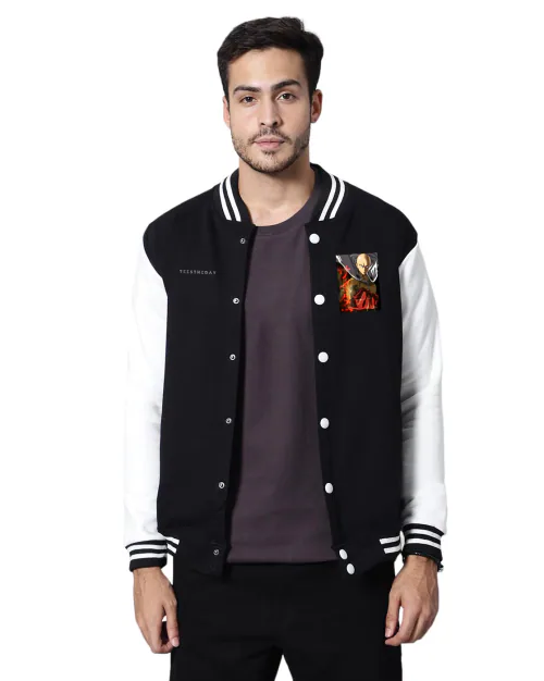 2XL - Unisex Saitama Angry Anime Varsity Jacket For Men TeesTheDay