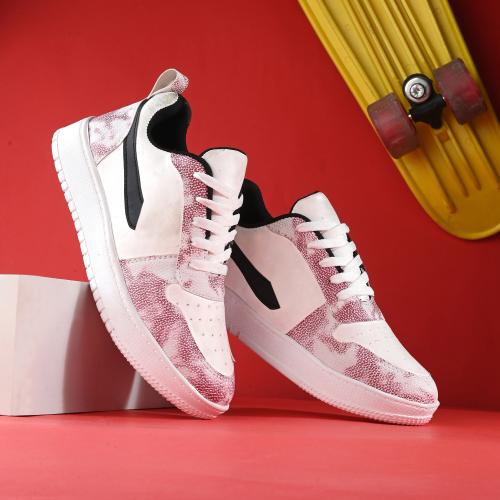 Dexture Trendy, Stylish & Comfortable Synthetic Leather Lace-up Sneakers (Red)