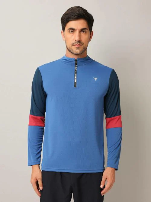 Technosport Men's Zip Neck Full Sleeves T-Shirt
