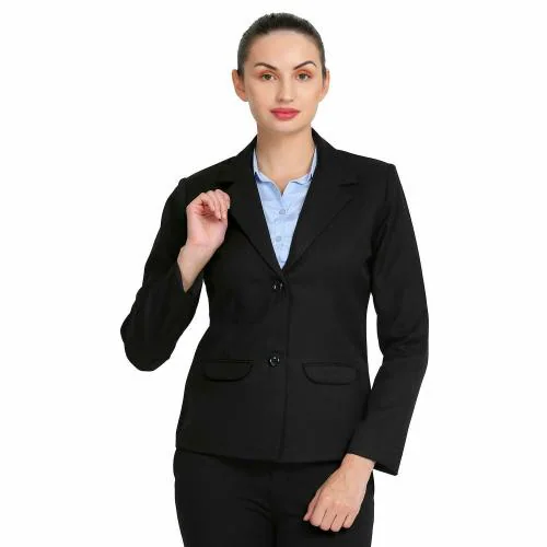 HERMOSA INDIA Women Solid Single Breasted Casual Blazer (BLACK)_S