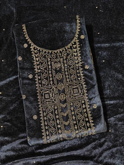 BBQSTYLE Women's Sirosky Worked Allover Velvet Salwar Suits & Dress Material With Stone Worked Velvet Dupatta