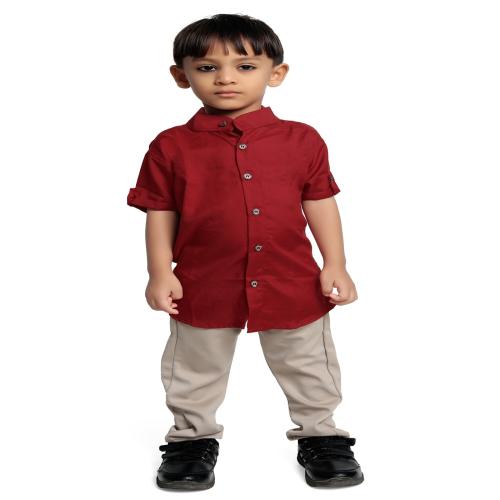 DEMON NEROPI Boys Solid Cotton Blend Casual Shirt (Maroon) Size:- 12-13 Year