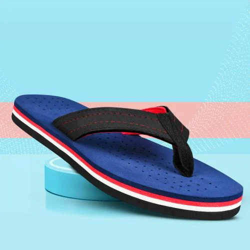 Keneye Comfortable & Lightweight Daily Use Anti Skid Navy Red Slipper Flip & Flop For Men's