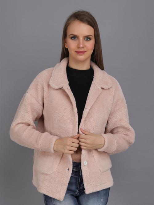 Buy Light Pink solid tailored jacket, has a stand collar,has a button