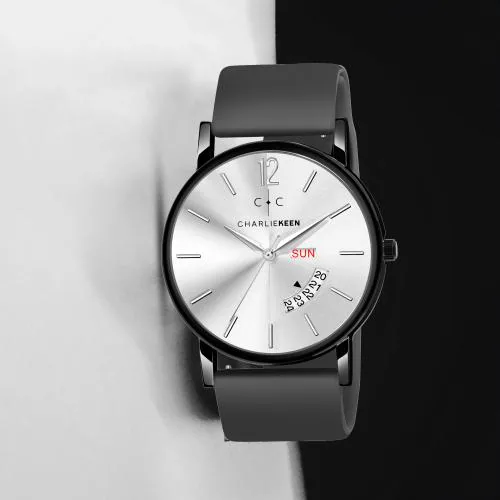 CHARLIEKEEN Sleek Silicone Strap Watch with Day-Date Function Analog Watch - For Men CC-GR002-SLV-BLK