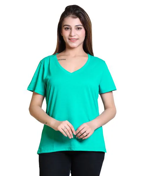 RG Summer Casual Wear Round Neck Half Sleeve Cotton Solid T shirt For Women's ( Teal )