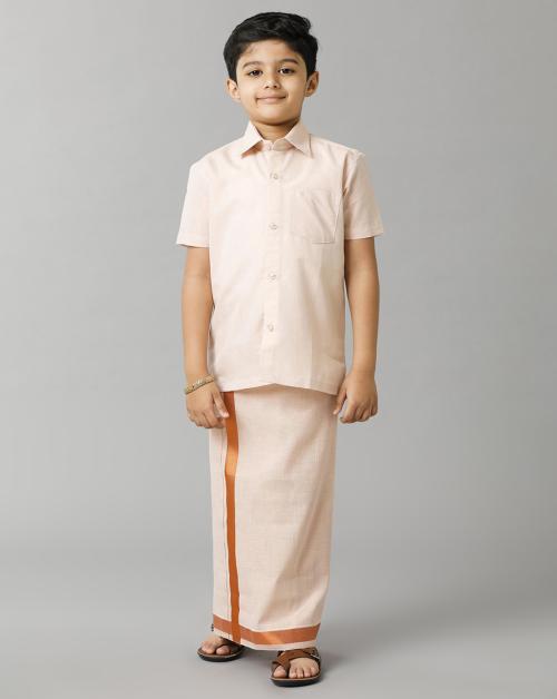 Ramraj Cotton Boys Copper Color Tissue Shirt and Dhoti
