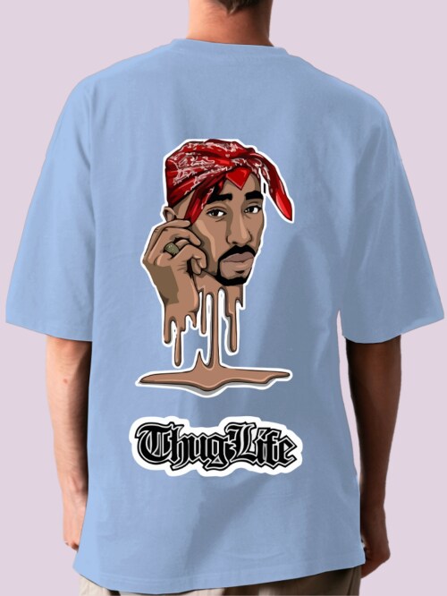 Wild Punk Tupac Red Oversized Tshirt for Men (Blue)