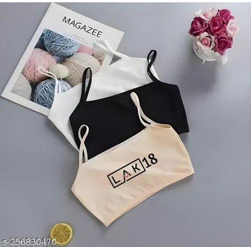 LAK 18 Girls and woman Cotton Silp Bra Non-Padded Non-Wired Gym Bra/T-Shirts bra/Yoga Bra/Slip Bra/Sports Bra (Pack of 3) Multicolor - M