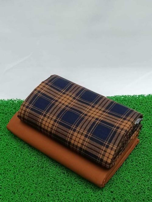 DHARMESH ENTERPRISE Men Blue Checkered Cotton Blend Unstitched Shirt and Trouser Material (Free Size)