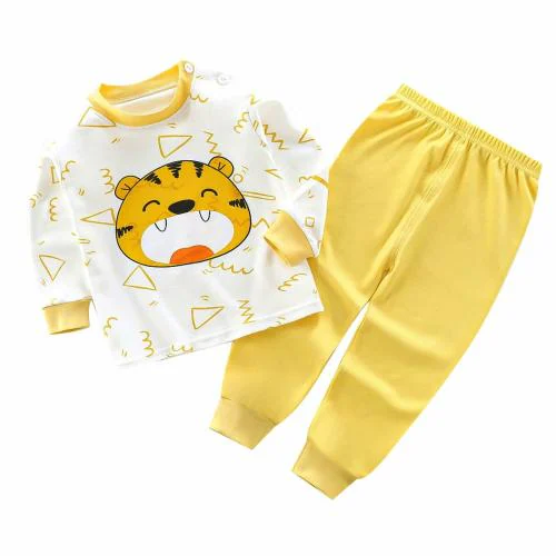 Bold N Elegant Kid's Cartoon Tiger Lion Print Cotton Full Sleeve T-shirt & Pajama Lower Casual Clothing Set for Infant Toddler Baby Boy Girl