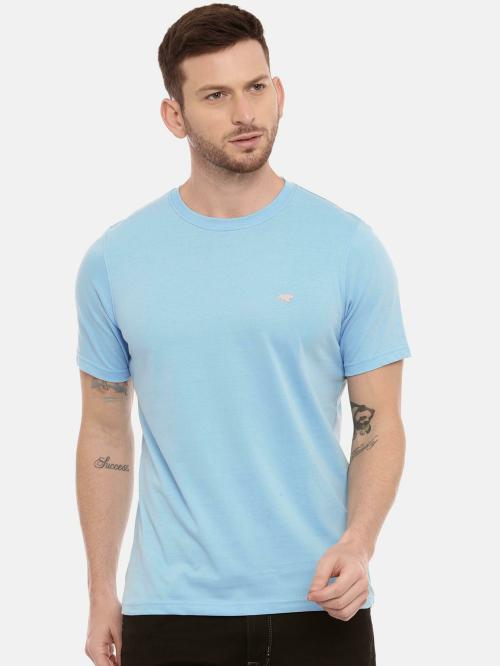 Bushirt Mens Light Blue Solid Pure Cotton T-shirt