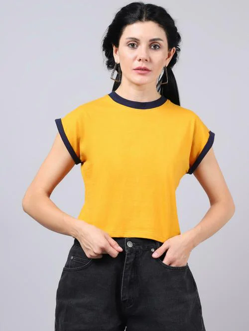 FBAR Women Navy, Gold Self Design Cotton Silk Boxy Top (L) JioMart